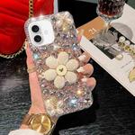 For iPhone 16 Plus Sunflower Holder Hand-set Diamond PC Phone Case(Pink)