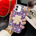 For iPhone 16 Plus Sunflower Holder Hand-set Diamond PC Phone Case(Purple)