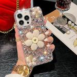 For iPhone 16 Pro Sunflower Holder Hand-set Diamond PC Phone Case(Pink)