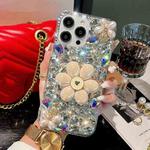 For iPhone 16 Pro Max Sunflower Holder Hand-set Diamond PC Phone Case(White)