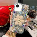 For iPhone 16e Sunflower Holder Hand-set Diamond PC Phone Case(White)