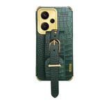 For Xiaomi Redmi Note 13 Pro+ Electroplated Wrist Strap Crocodile Leather Back Phone Case(Green)