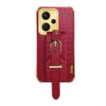 For Xiaomi Redmi Note 13 Pro+ Electroplated Wrist Strap Crocodile Leather Back Phone Case(Red)