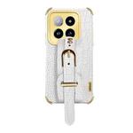 For Xiaomi 14 Pro Electroplated Wrist Strap Crocodile Leather Back Phone Case(White)