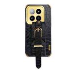 For Xiaomi 14 Pro Electroplated Wrist Strap Crocodile Leather Back Phone Case(Black)