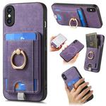 For iPhone X / XS Retro Splitable Magnetic Card Bag Leather Phone Case(Purple)