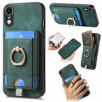 For iPhone XR Retro Splitable Magnetic Card Bag Leather Phone Case(Green)