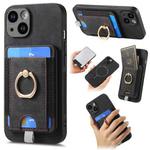 For iPhone 15 Plus Retro Splitable Magnetic Card Bag Leather Phone Case(Black)