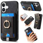 For  iPhone 16 Retro Splitable Magnetic Card Bag Leather Phone Case(Black)