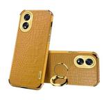 For OPPO A38 6D Electroplating Crocodile Texture Leather Back Phone Case with Holder(Yellow)