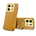 For Xiaomi Redmi Note 13 Pro 6D Electroplating Crocodile Texture Leather Back Phone Case with Holder(Yellow)