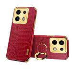 For Xiaomi Redmi Note 13 Pro 6D Electroplating Crocodile Texture Leather Back Phone Case with Holder(Red)