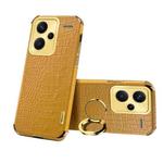 For Xiaomi Redmi Note 13 Pro+ 6D Electroplating Crocodile Texture Leather Back Phone Case with Holder(Yellow)