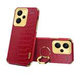 For Xiaomi Redmi Note 13 Pro+ 6D Electroplating Crocodile Texture Leather Back Phone Case with Holder(Red)