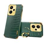 For Xiaomi Redmi Note 13 Pro+ 6D Electroplating Crocodile Texture Leather Back Phone Case with Holder(Green)