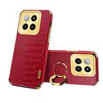 For Xiaomi 14 6D Electroplating Crocodile Texture Leather Back Phone Case with Holder(Red)