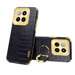 For Xiaomi 14 6D Electroplating Crocodile Texture Leather Back Phone Case with Holder(Black)