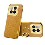 For Xiaomi 14 Pro 6D Electroplating Crocodile Texture Leather Back Phone Case with Holder(Yellow)