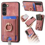 For Samsung Galaxy S21 5G Retro Splitable Magnetic Card Bag Leather Phone Case(Pink)