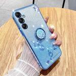 For Samsung Galaxy S25+ 5G Gradient Glitter Immortal Flower Ring All-inclusive Phone Case(Blue)