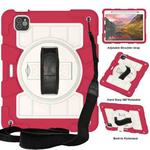 For iPad Pro 11 2018 / 2020 Silicone Hybrid PC Shockproof Tablet Case with Shoulder Strap(Feifan Magenta)