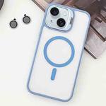 For iPhone 15 Plus MagSafe Acrylic Hybrid TPU Holder Phone Case with Lens film(Light Blue)