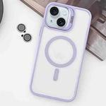 For iPhone 15 Plus MagSafe Acrylic Hybrid TPU Holder Phone Case with Lens film(Light Purple)