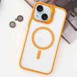 For iPhone 15 Plus MagSafe Acrylic Hybrid TPU Holder Phone Case with Lens film(Orange)