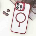 For iPhone 13 Pro MagSafe Acrylic Hybrid TPU Holder Phone Case with Lens film(Red)