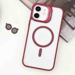 For iPhone 12 MagSafe Acrylic Hybrid TPU Holder Phone Case with Lens film(Red)