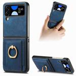 For Samsung Galaxy Z Flip4 Retro Skin-feel Ring Multi-card Wallet Phone Case(Blue)