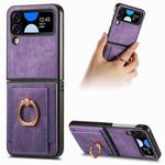 For Samsung Galaxy Z Flip 4 Retro Skin-feel Ring Card Bag Phone Case(Purple)