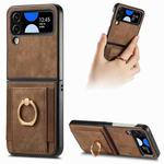 For Samsung Galaxy Z Flip 4 Retro Skin-feel Ring Card Bag Phone Case(Brown)