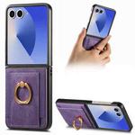 For Samsung Galaxy Z Flip7 5G Retro Skin-feel Ring Card Bag Phone Case(Purple)