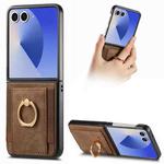 For Samsung Galaxy Z Flip7 5G Retro Skin-feel Ring Card Bag Phone Case(Brown)