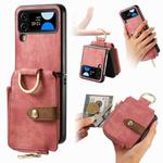 For Samsung Galaxy Z Flip4 Retro Skin-feel Ring Zipper Wallet Phone Case(Pink)