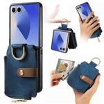 For Samsung Galaxy Z Flip 7 5G Retro Ring Vertical Zipper Wallet Phone Case(Blue)