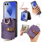 For Samsung Galaxy Z Flip 7 5G Retro Ring Vertical Zipper Wallet Phone Case(Purple)