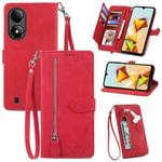 For ZTE Blade A33S Embossed Flower Zipper Leather Phone Case(Red)