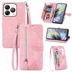 For ZTE Blade A75 4G Embossed Flower Zipper Leather Phone Case(Pink)