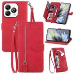 For ZTE Blade A75 4G Embossed Flower Zipper Leather Phone Case(Red)