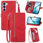 For ZTE Nubia S 5G Embossed Flower Zipper Leather Phone Case(Red)