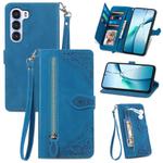 For ZTE Nubia S 5G Embossed Flower Zipper Leather Phone Case(Blue)