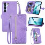 For ZTE Nubia S 5G Embossed Flower Zipper Leather Phone Case(Purple)