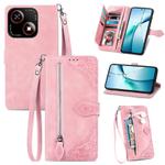 For ZTE Blade A35e 4G Embossed Flower Zipper Leather Phone Case(Pink)