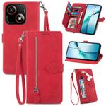For ZTE Blade A35e 4G Embossed Flower Zipper Leather Phone Case(Red)