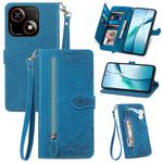 For ZTE Blade A35e 4G Embossed Flower Zipper Leather Phone Case(Blue)