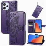 For Xiaomi Redmi 12 5G Butterfly Love Flower Embossed Leather Phone Case(Purple)