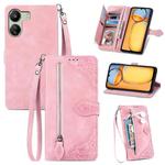 For Xiaomi Redmi 13C Embossed Flower Zipper Leather Phone Case(Pink)