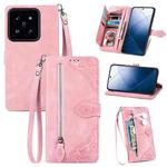 For Xiaomi 14 Embossed Flower Zipper Leather Phone Case(Pink)